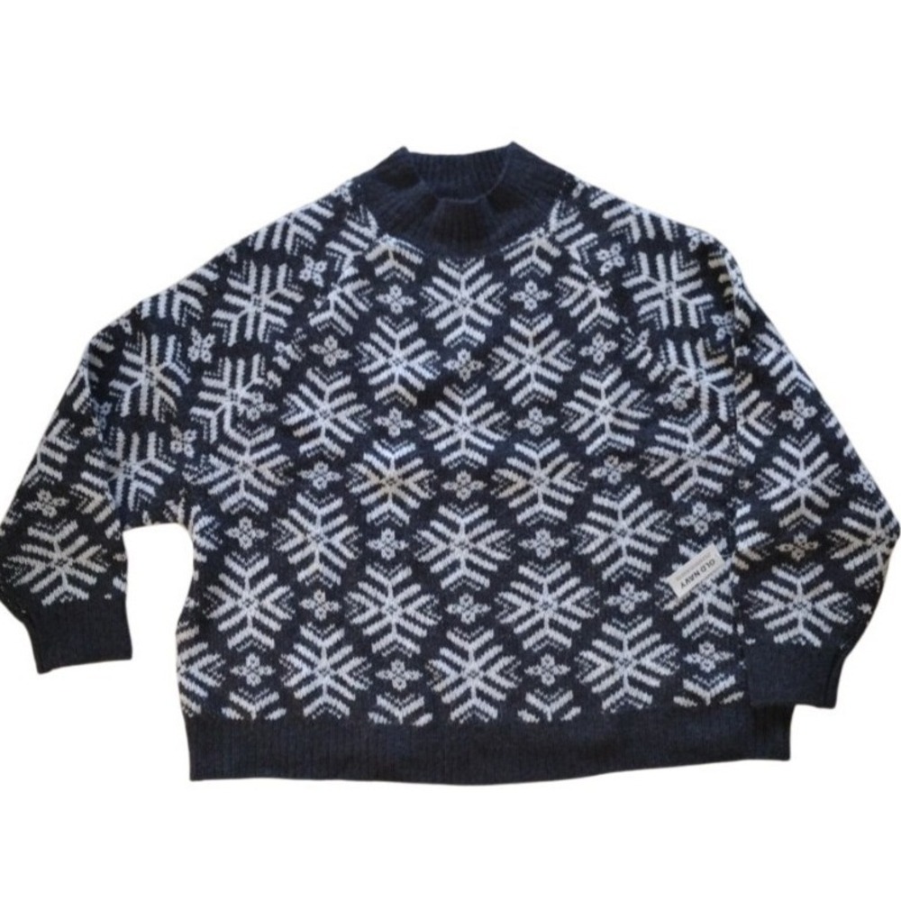 Old Navy Sweater Woman's 3X Black Snowflake Holiday Print Mock Neck